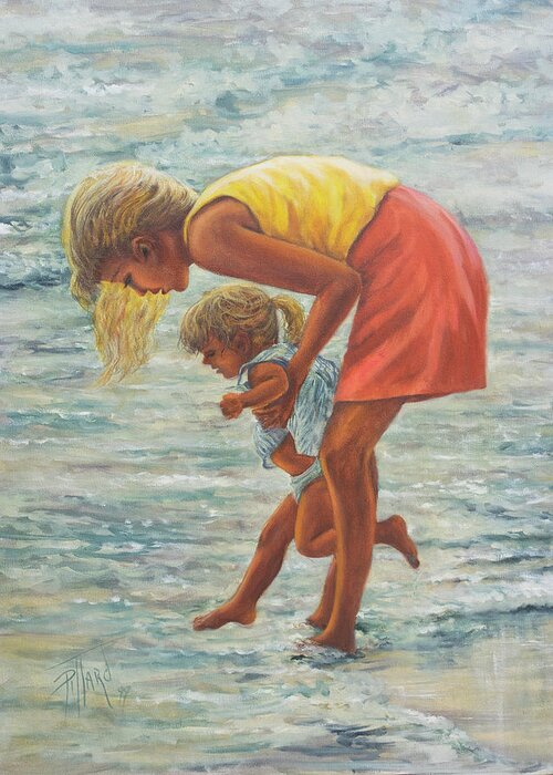 Mother And Child At Beach Greeting Card featuring the painting Forever Memories by Lynne Pittard