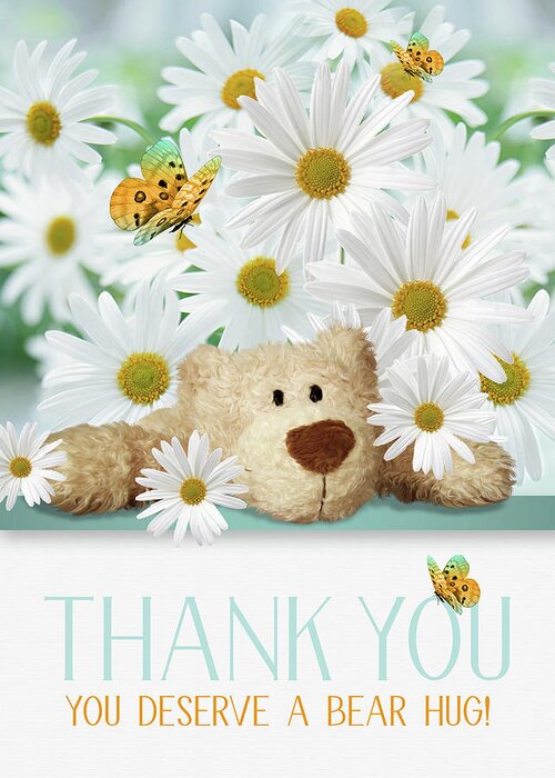 Thank You Greeting Card featuring the digital art Bear Hug Thank You Daisy Garden by Doreen Erhardt