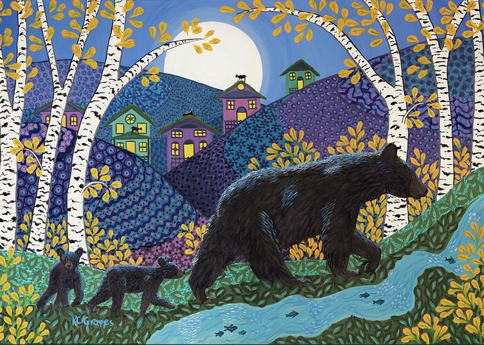 Bearly Midnight Greeting Card featuring the painting Bearly Midnight by K.c. Grapes