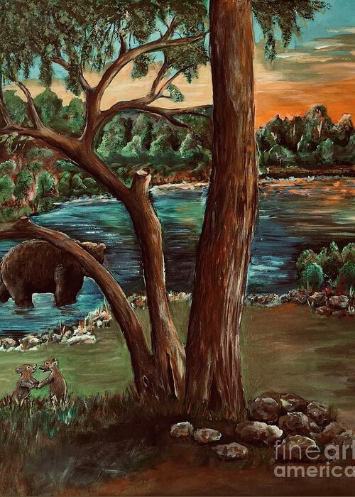 Painting Greeting Card featuring the painting Bearly There by Maria Karlosak