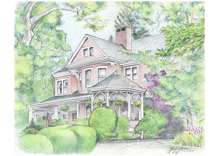 Beaufort House Inn Greeting Card featuring the drawing Beaufort House by Greg Joens