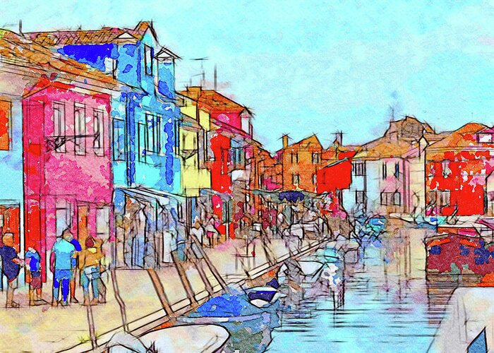 Bright Greeting Card featuring the digital art Beautiful Burano by Lynn Colwell