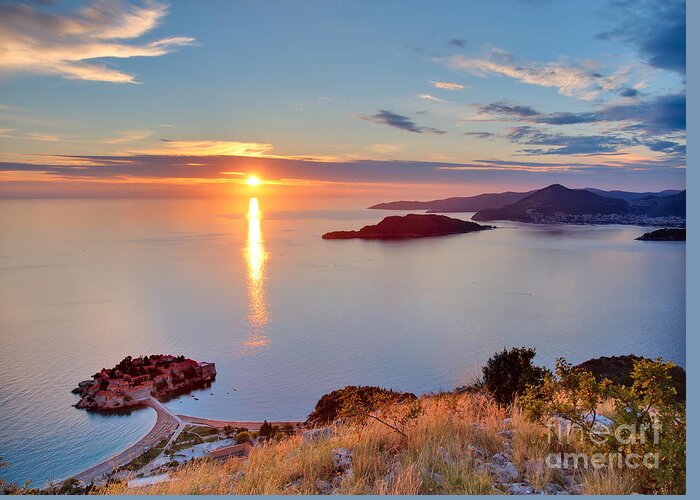 Sunrise Greeting Card featuring the photograph Beautiful Sunset Over Montenegro by Liseykina