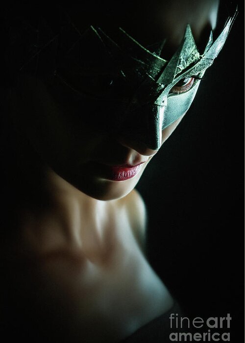 Art Greeting Card featuring the photograph Beauty model woman wearing venetian masquerade carnival mask by Dimitar Hristov