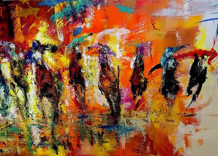 Abstract Original Animal Horse Animal Inspirational Surrealism Modern Horse Horses Contemporary Abstract Original Fantasy Race Horses Painting Greeting Card featuring the painting Because I can by Heather Roddy