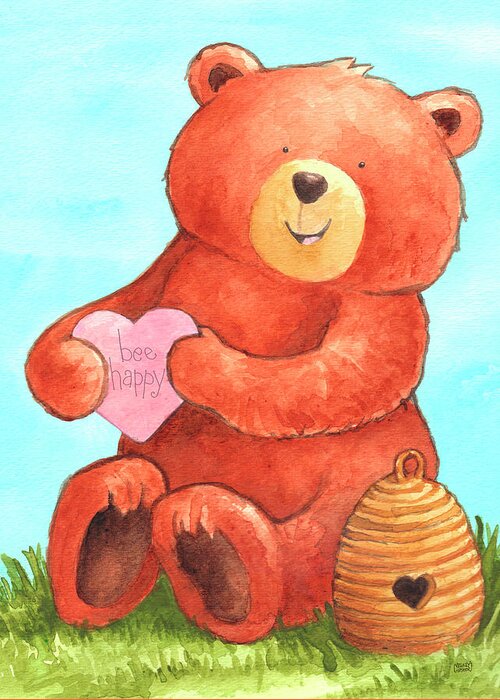 Teddy Bear Greeting Card featuring the painting Bee Happy Bear by Melinda Hipsher