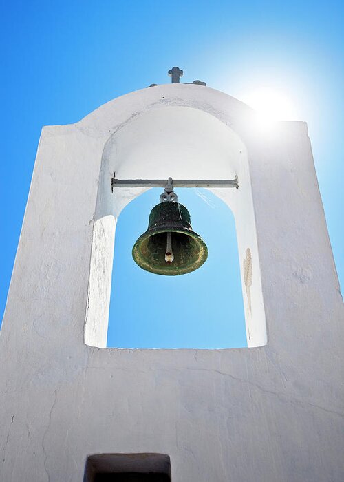 Greek Culture Greeting Card featuring the photograph Bell And Cross Of Orthodox Church On by Mbbirdy