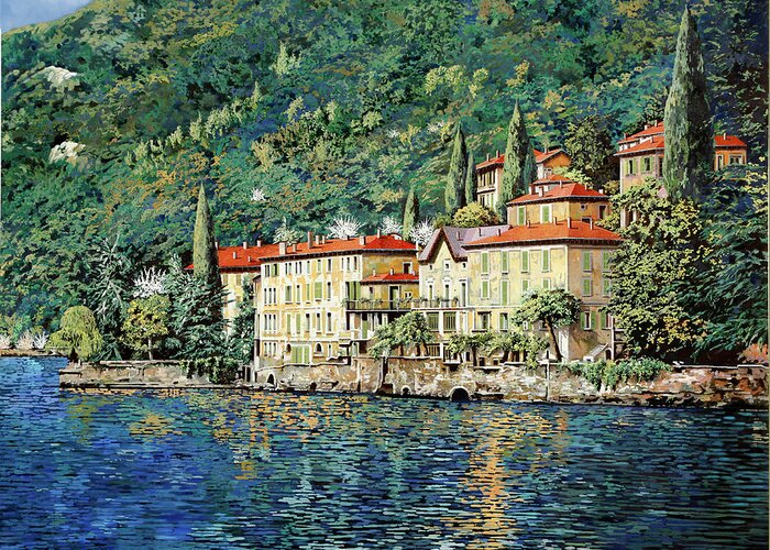 Landscape Greeting Card featuring the painting Bellano on Lake Como by Guido Borelli