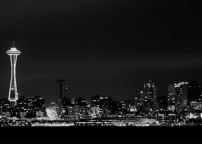 Clear Sky Greeting Card featuring the photograph Belltown & Space Needle by Andrew A Smith