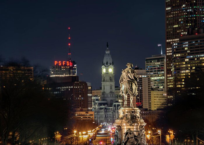 Ben Greeting Card featuring the photograph Ben Franklin Parkway - All Lit Up by Bill Cannon