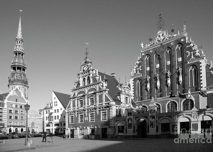 Latvia Greeting Card featuring the photograph Historical center of Riga BW - Street Scene by Stefano Senise