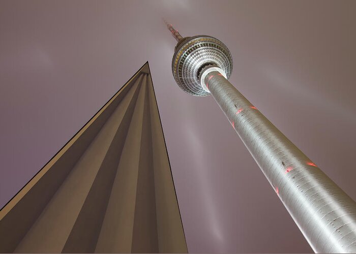 Berlin Greeting Card featuring the photograph Berlin Tv Tower At Night by Siegfried Layda
