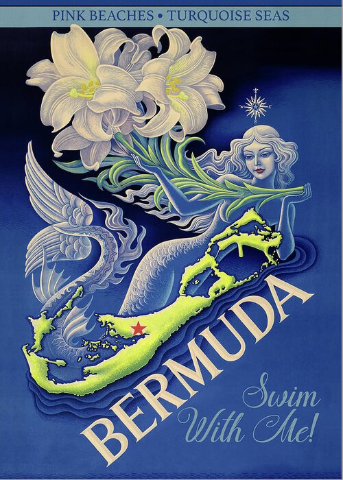 Bermuda Swim With Me Greeting Card featuring the mixed media Bermuda Swim With Me by Vintage Lavoie