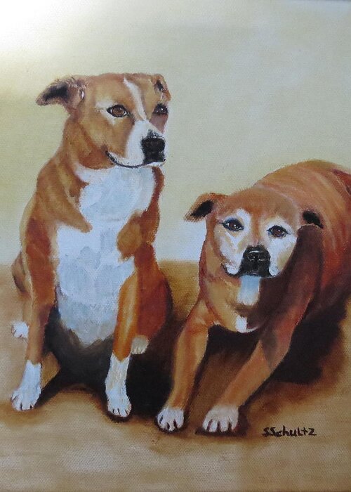 Dogs Greeting Card featuring the painting Best Pals by Sharon Schultz