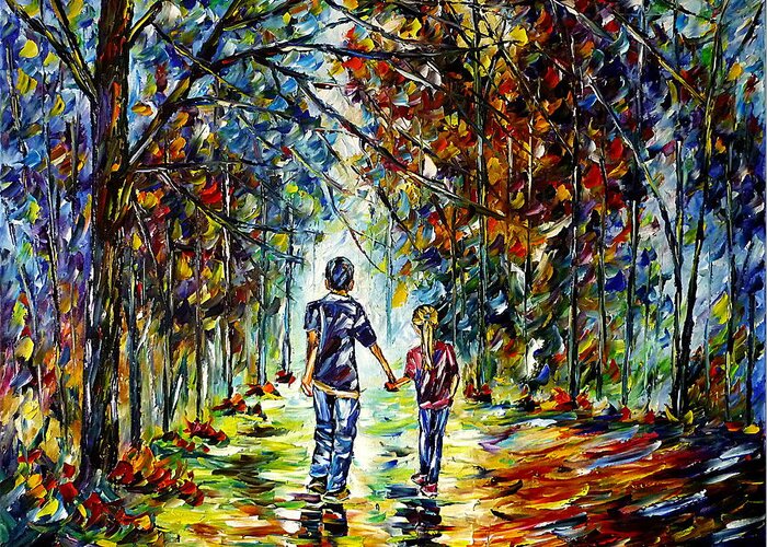 Children In The Nature Greeting Card featuring the painting Big Brother by Mirek Kuzniar