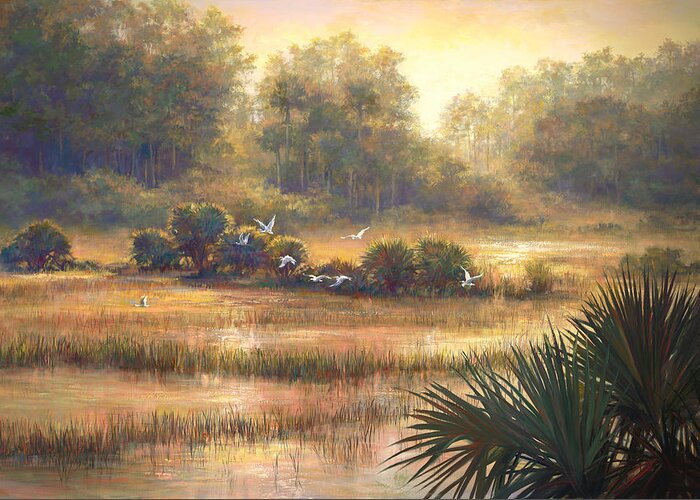 Golden Hour Greeting Card featuring the painting Big Cypress by Laurie Snow Hein