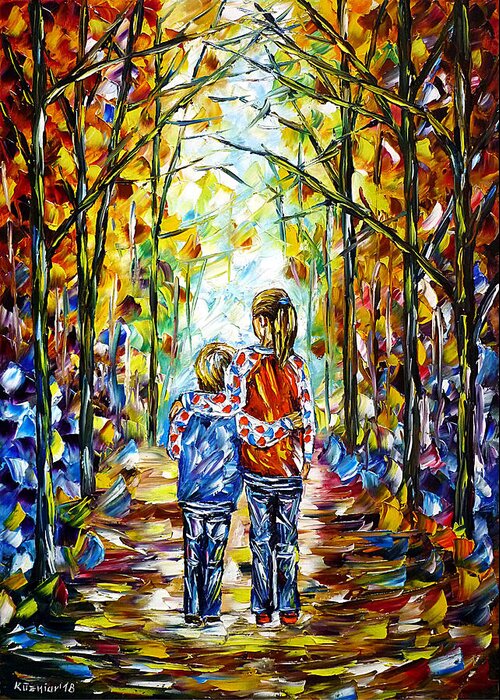 Children In The Nature Greeting Card featuring the painting Big Sister by Mirek Kuzniar