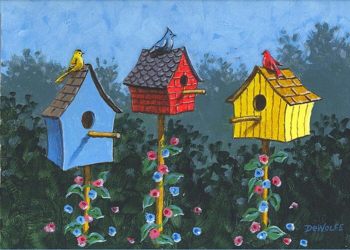 Bird Greeting Card featuring the painting Bird House Lane Sketch by Richard De Wolfe