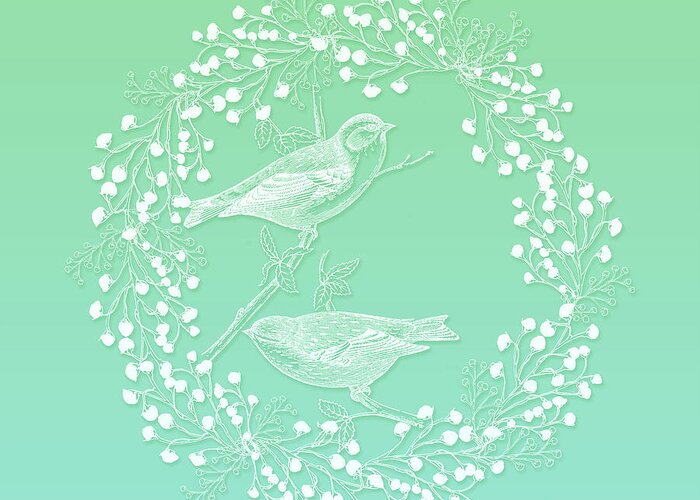 Birds Greeting Card featuring the photograph Birds and Branches Ombre Mint Wreath by Sharon Mau