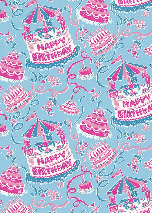 Background Greeting Card featuring the drawing Birthday Cake Pattern by CSA Images