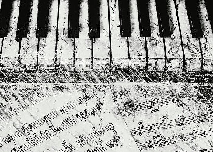 Piano Greeting Card featuring the painting Black and White Piano Keys by Dan Meneely