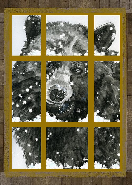 Black Bear Greeting Card featuring the painting Black Bear, Outside My Window by Joan Chlarson