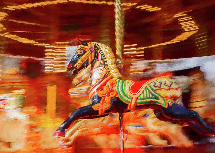 Amusement Greeting Card featuring the digital art Black Carousel Horse Painting by Rick Deacon