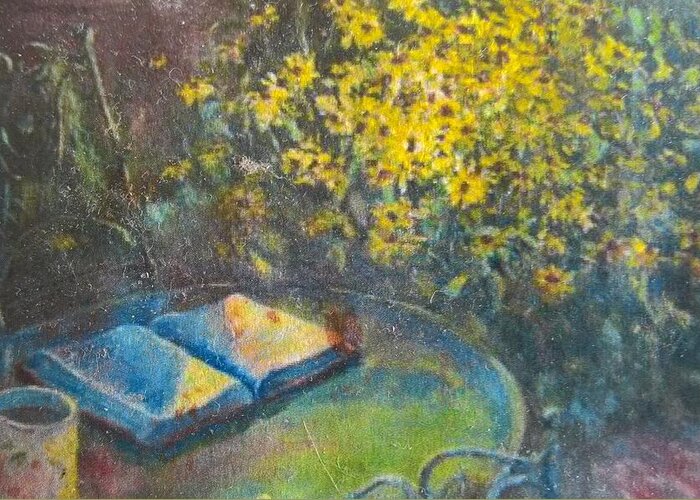 Bible Greeting Card featuring the painting Black-Eyed Susans and Bible Study by ML McCormick