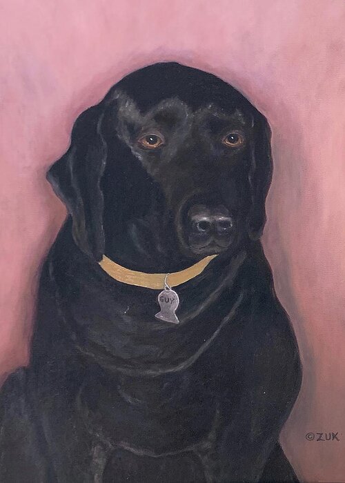 Dog Greeting Card featuring the painting Black Lab by Karen Zuk Rosenblatt