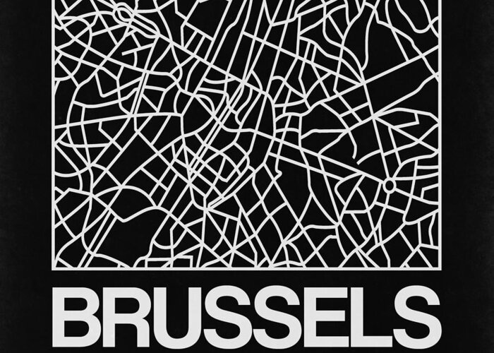 Brussels Greeting Card featuring the digital art Black Map of Brussels by Naxart Studio