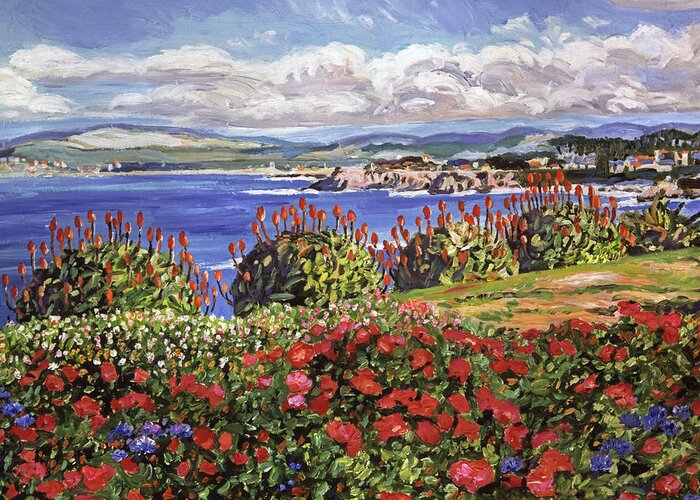 Landscape Greeting Card featuring the painting Blooming Aloe Pacific Grove by David Lloyd Glover