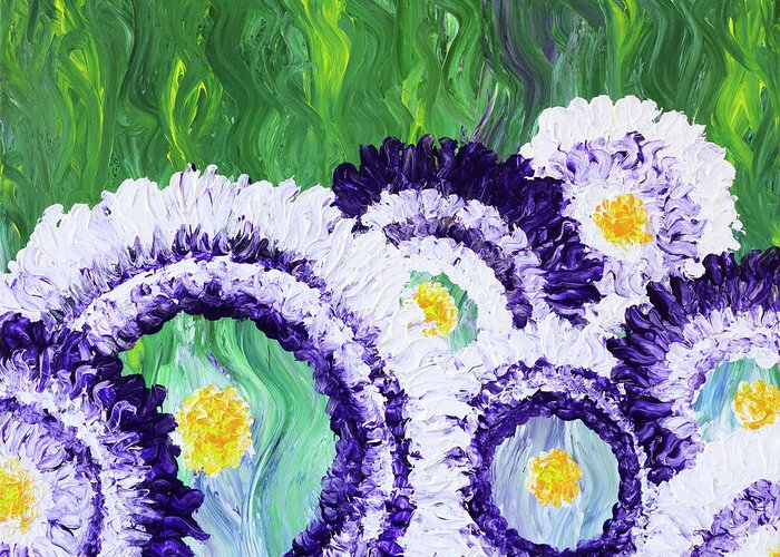 Abstract Greeting Card featuring the painting Blooming Circles by Bari Rhys