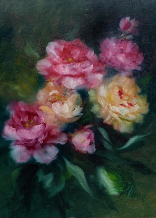 Roses Greeting Card featuring the painting Dancing in the Breeze. by Lynne Pittard