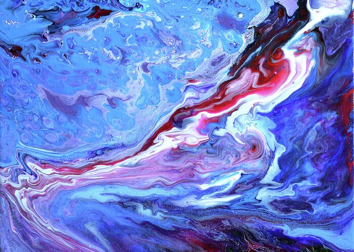 Blue And Cheerful Greeting Card featuring the painting Blue and cheerful - Abstract Fluid Acrylic 4 by Uma Krishnamoorthy
