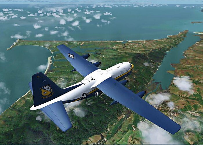 Blue Angels C-130 Greeting Card featuring the digital art Blue Angels C-130 by Harold Zimmer