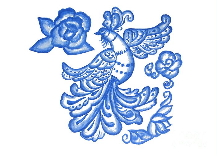 Bird Greeting Card featuring the painting Blue bird on white by Irina Afonskaya