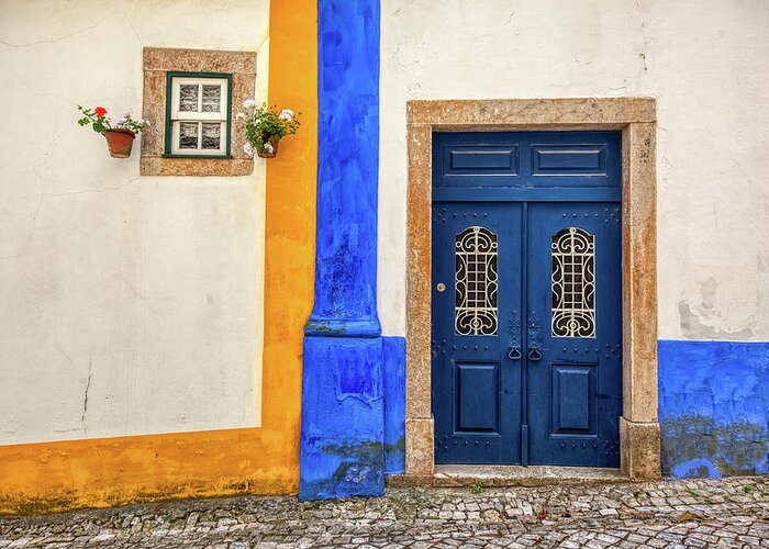 Medieval Greeting Card featuring the photograph Blue Door of Medieval Portugal by David Letts