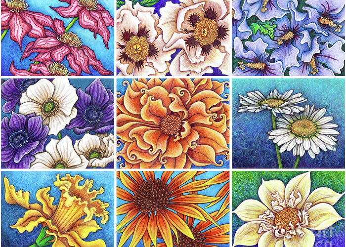 Garden Greeting Card featuring the painting Blue Garden Patchwork 2 by Amy E Fraser