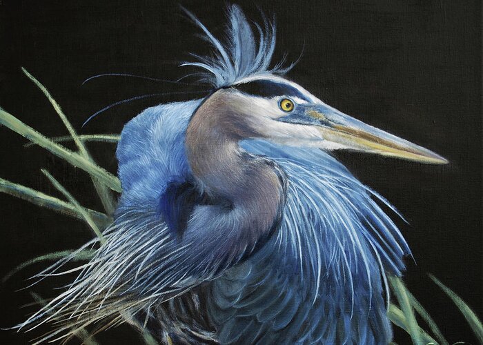 Blue Heron Greeting Card featuring the painting Blue Heron by James Corwin Fine Art