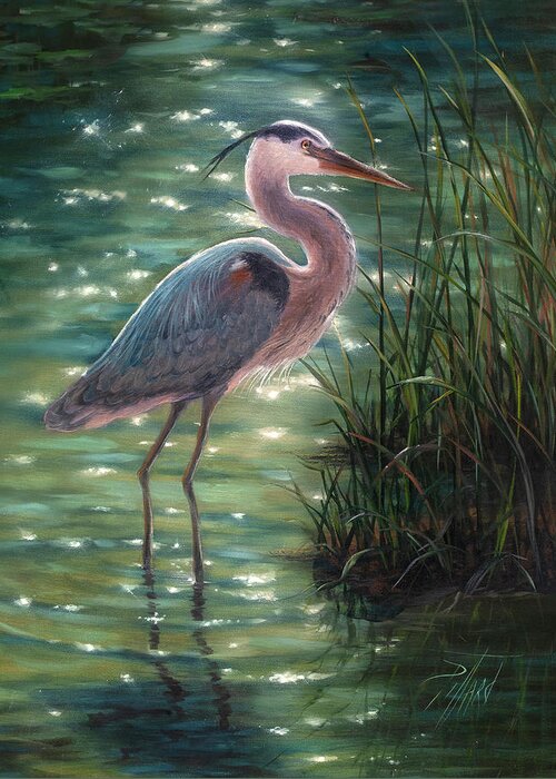 Blue Heron Greeting Card featuring the painting Blue Heron by Lynne Pittard