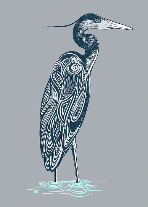Blue Heron Greeting Card featuring the digital art Blue Heron by Rachel Caldwell