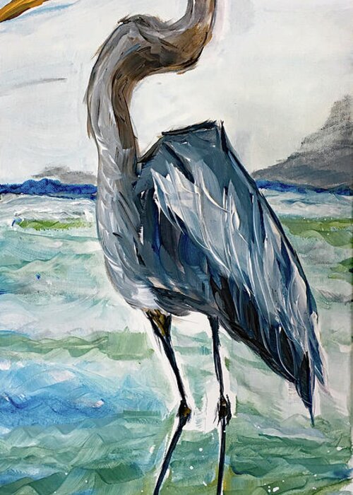 Heron Greeting Card featuring the painting Blue Heron by Roxy Rich