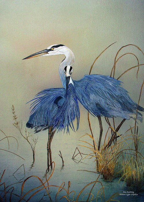  Greeting Card featuring the painting Blue Herons Pinot Gris by Roy Kastning