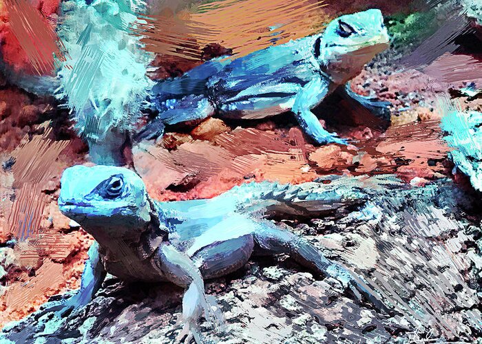 Iguana Greeting Card featuring the photograph Blue Iguanas by GW Mireles
