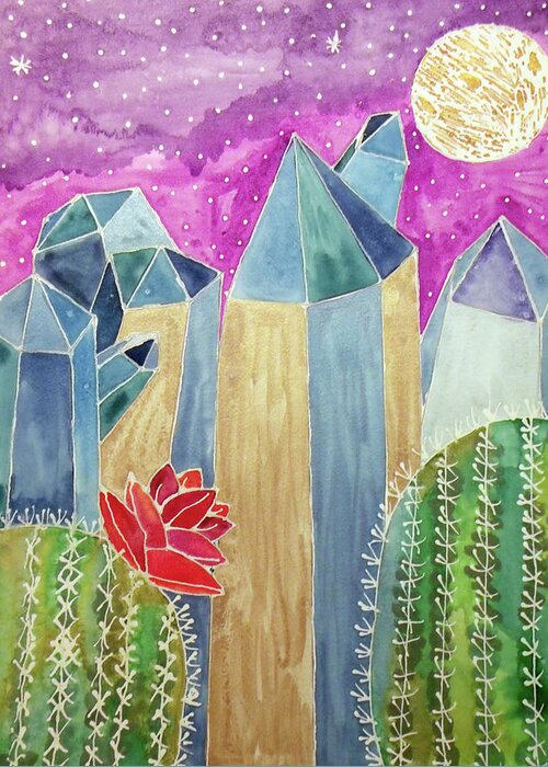 Blue Kyanite Cactus Greeting Card featuring the painting Blue Kyanite Cactus by Lauren Moss
