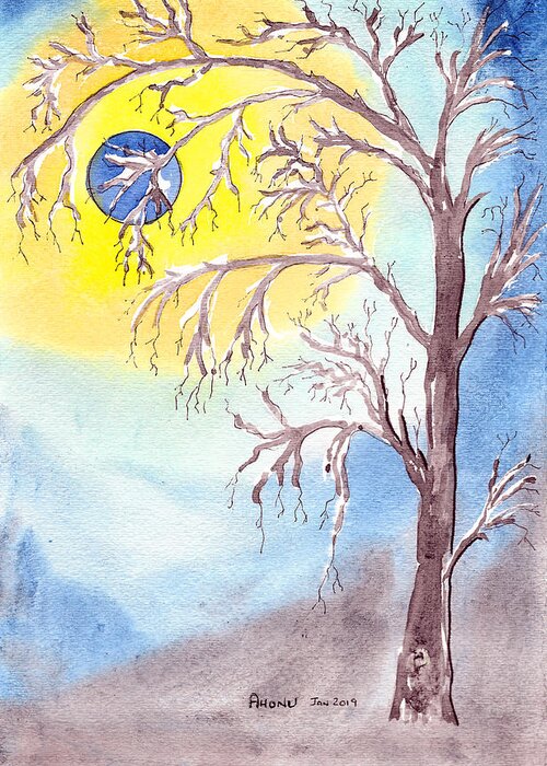 Blue Greeting Card featuring the painting Blue Moon by AHONU Aingeal Rose