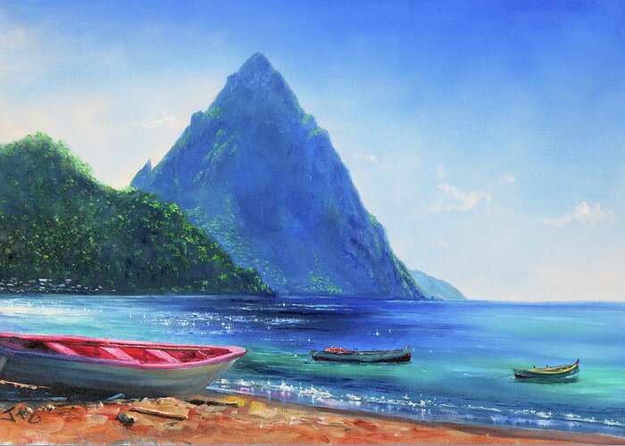Caribbean Art Greeting Card featuring the painting Blue Piton by Jonathan Gladding