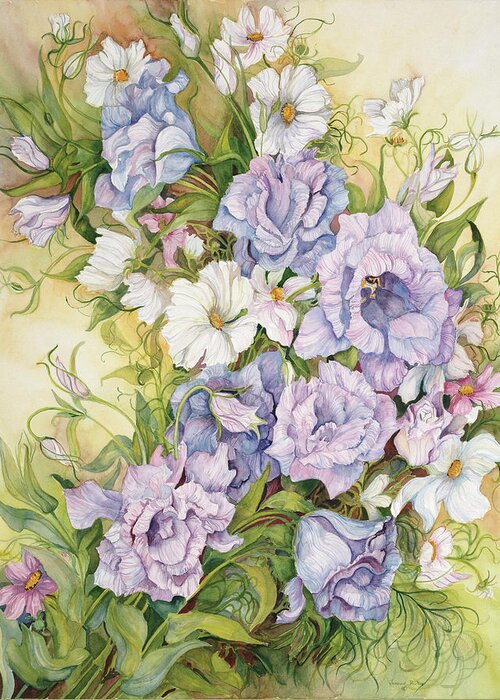Blue Prairie Gentians And Cosmos Greeting Card featuring the painting Blue Prairie Gentian And Cosmos by Joanne Porter