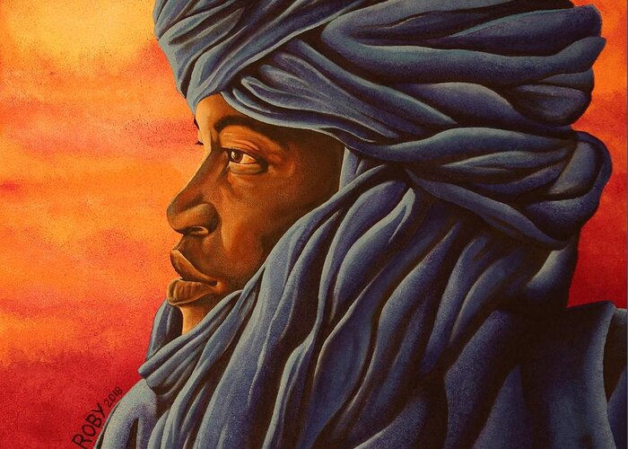 Profile African Male Greeting Card featuring the painting Blue Tuareg by William Roby
