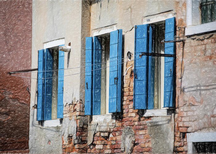 Venice Greeting Card featuring the photograph Blue Window Shutters of Venice by David Letts